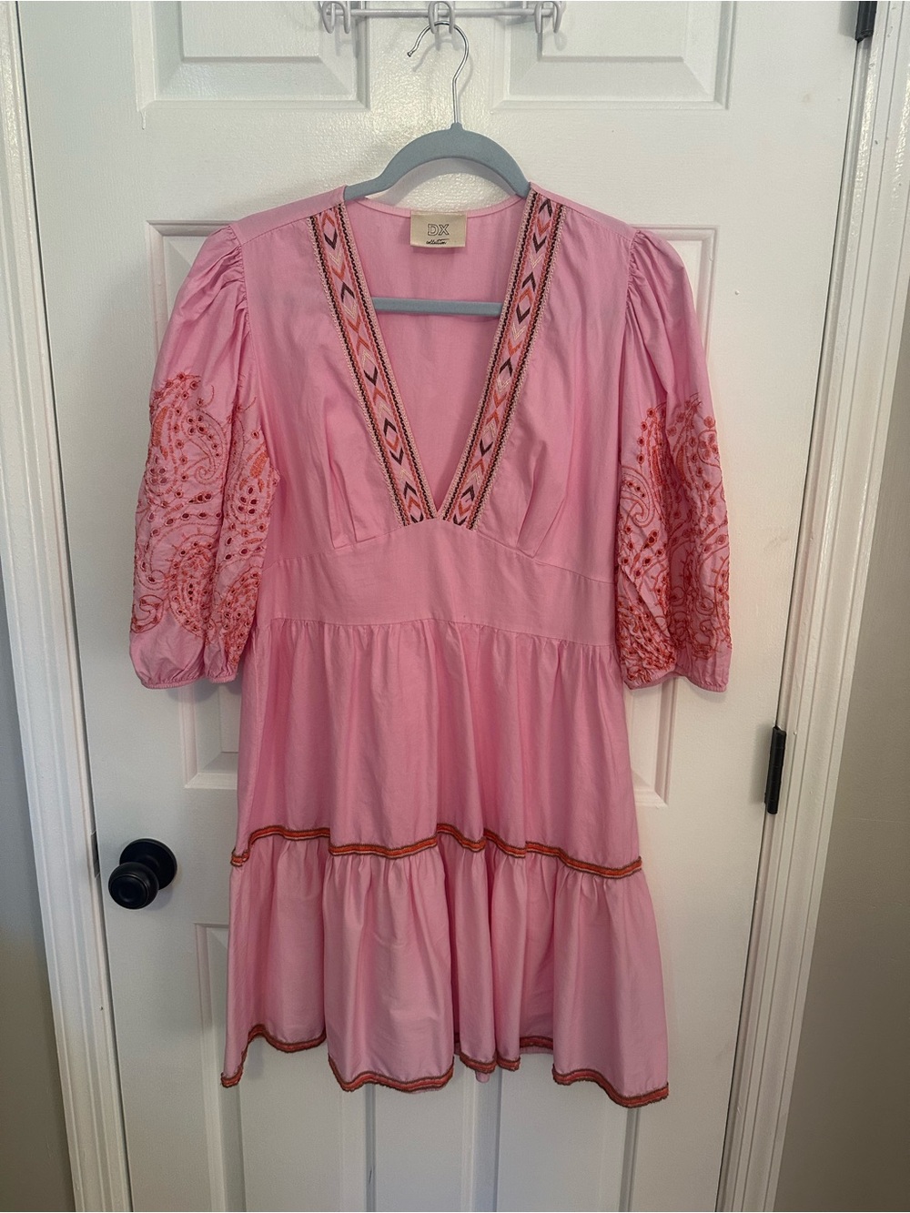 Pink Embroidered V-Neck Dress